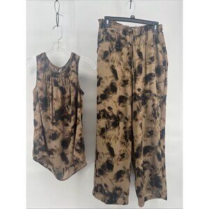 Simply Vera Wang Brown/Black Neutral Print 2 Pc Top & Pants Size S EUC Tropical
